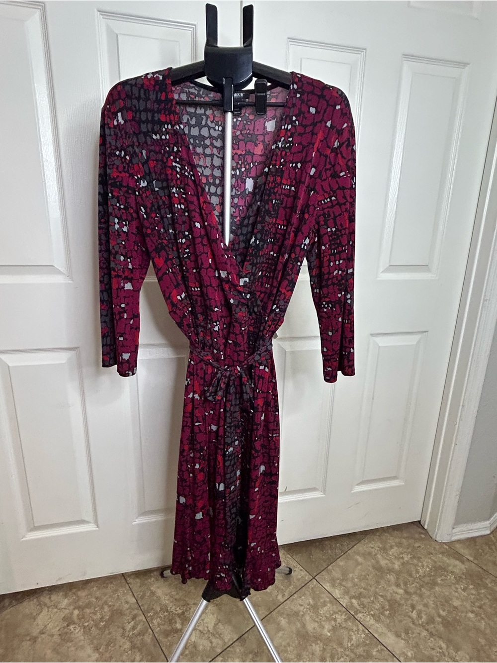 Glamour Burgundy and Black 3/4 Long-Sleeve Dress 18W